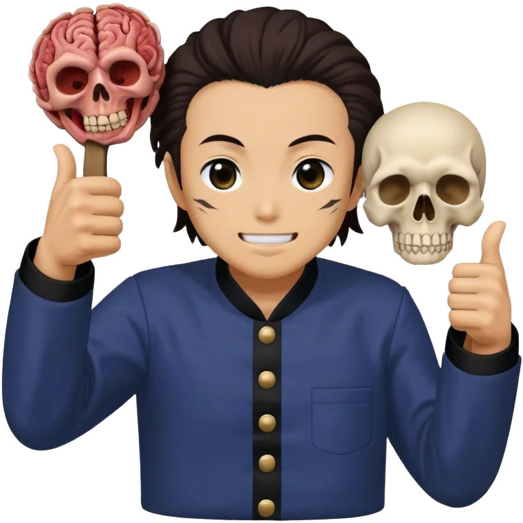 Tanjiro Kamado doing a thumbs up while holding Muzan’s dead head emoji
