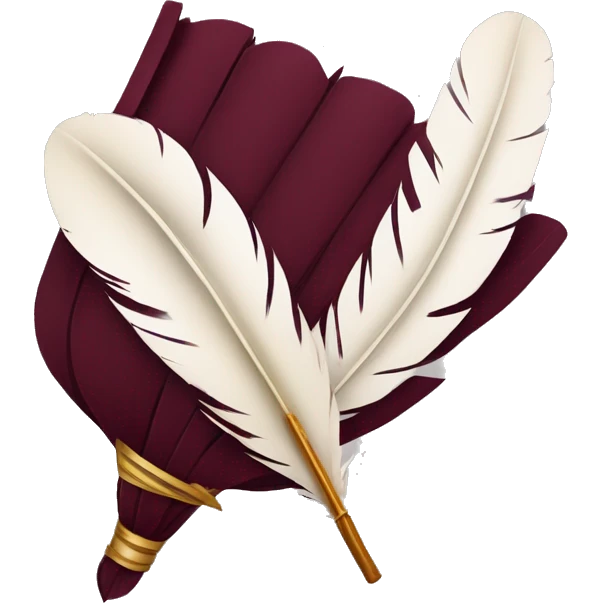 a feather quill and an open maroon SCROLL emoji