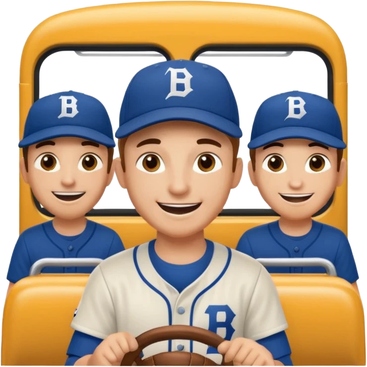 autobus de equipo llevando a egnte de basebal  y un chofer con b en la gorra emoji