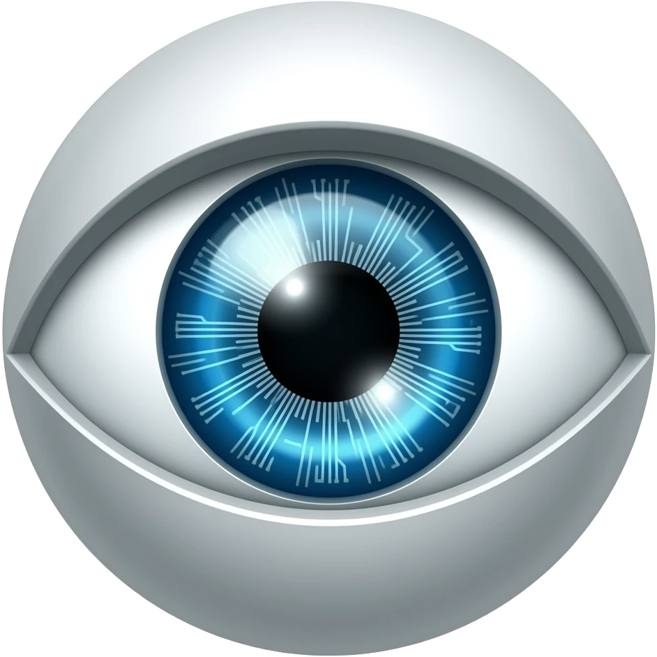 Un solo ojo de un robot  que en  el ojo se mire un chip  grande futurisa emoji