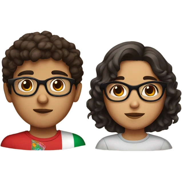 A mexican dark-eyed girl with brown curly hair and glasses a Mexican darked eyed boy with dark straight short hair and glasses  emoji