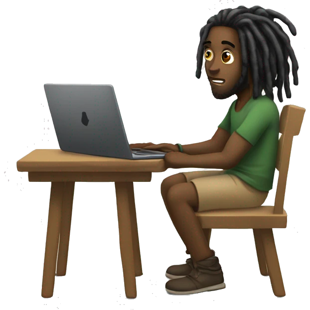 Black-guy-with-dreads-sitting-down-on-chair facing-foward-focused-on-laptop-computer- emoji