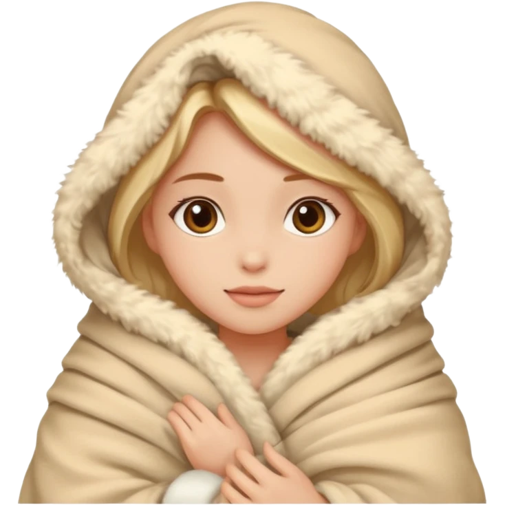 girl wrapped up in fluffy beige blanket emoji
