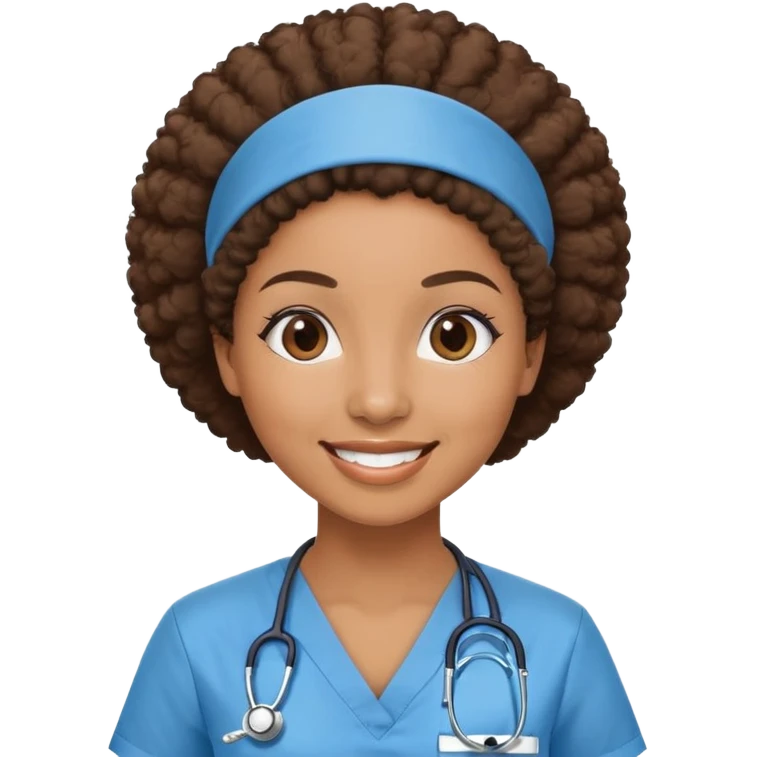 afro latina nurse smiling wearing scrubs and stethoscope emoji