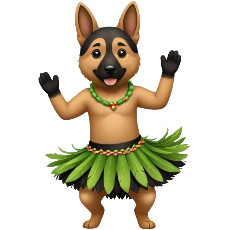 German shepherd hula dancing with grass skirt  emoji