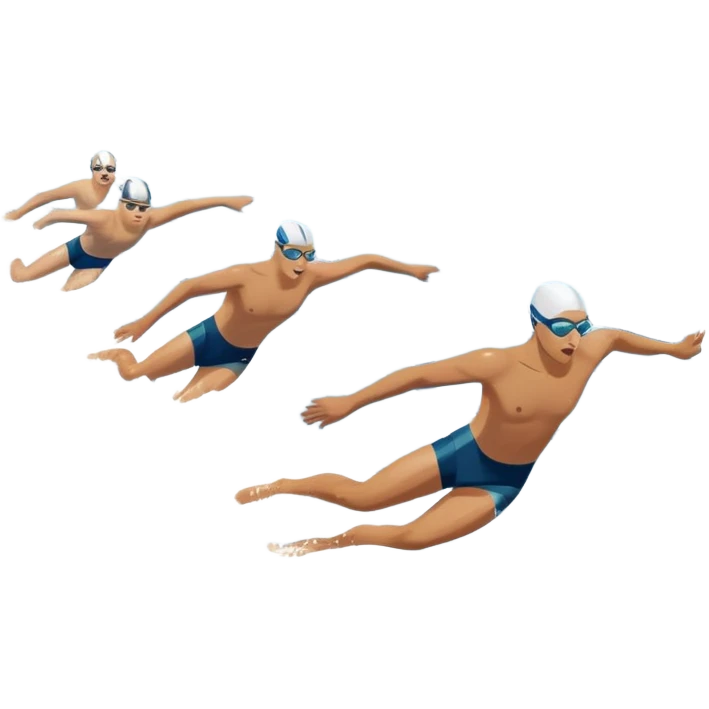 An icon featuring an Olympic swimming pool with multiple lanes and swimmers racing side by side. Splashes and lane dividers highlight the competition atmosphere. Transparent background emphasizes the energy, speed, and intensity of professional swimming events. emoji