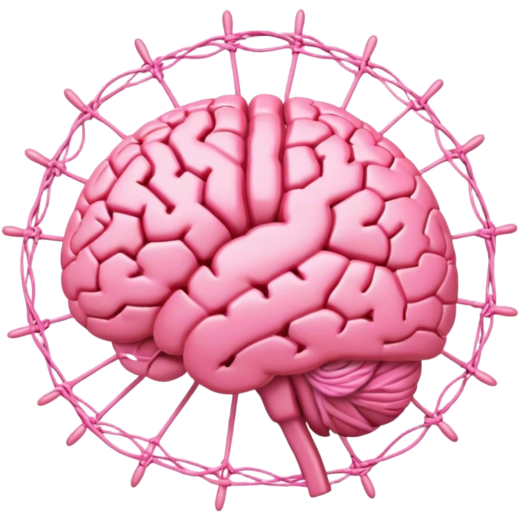 A ** pink human brain** with a energy net energy beam of thought around it s... radiating loving thoughts while it rewires itself hearts  emoji