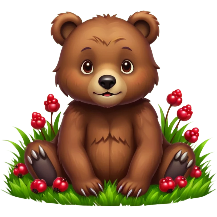 bear with berryes on grass pixar style emoji