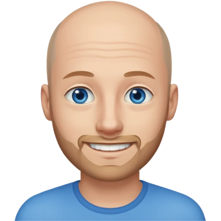 homme yeux bleus presque chauve et une barbe courte moins de chevaux et sourir emoji