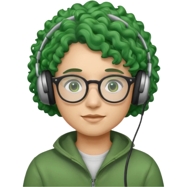 headphone wearing and glassess and green curly haired emoji