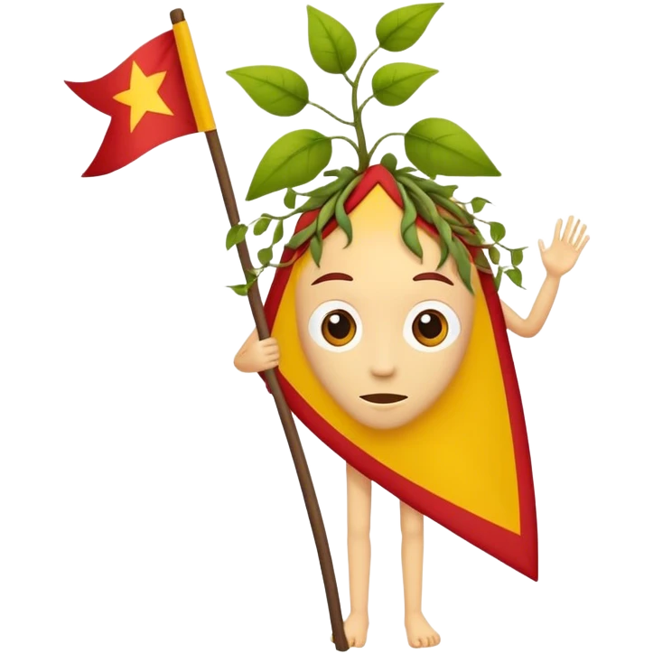Red and yellow flag with three legs and a head with vines as hair emoji