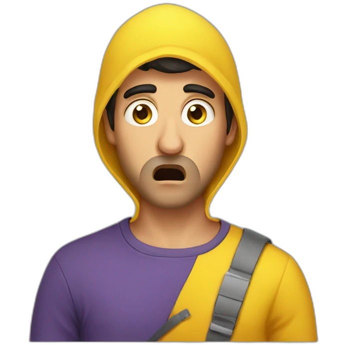 Armenian guy with yellow clothes shocked, covering his mouth with hand.  emoji