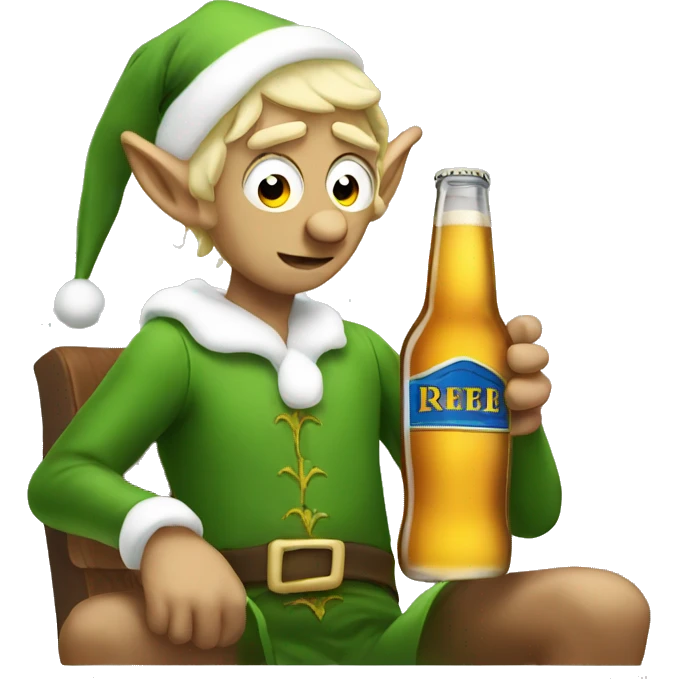 Hungover elf with beer emoji