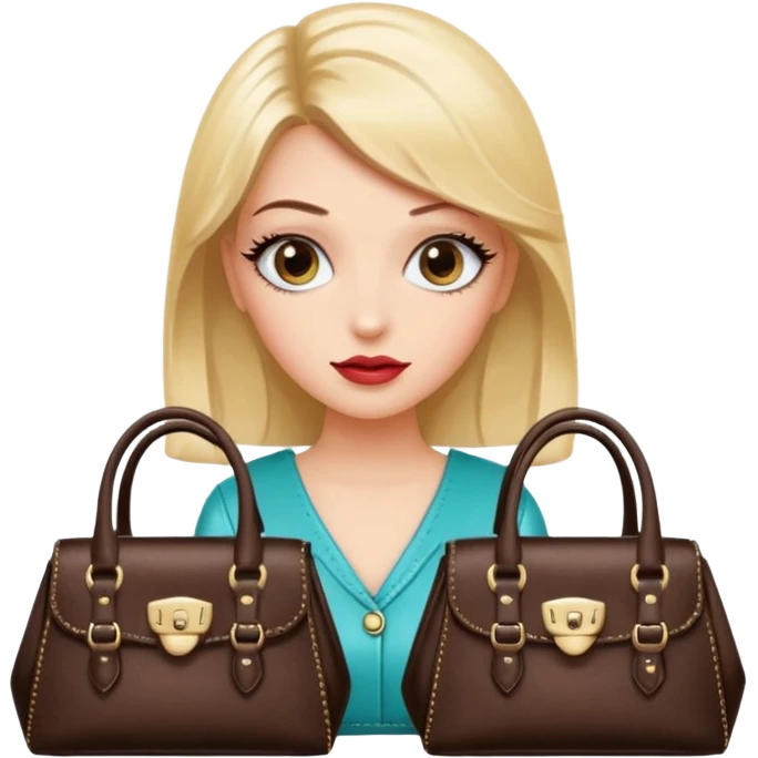 Glam girl with eyelasher looking left and right between two purses, playful puzzled expression — can’t decide between two options emoji