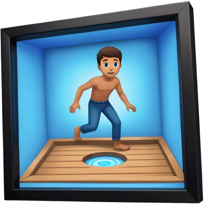 trapdoor on the floor with man inside, blue glow below emoji