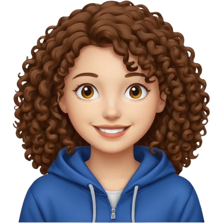 Woman, curly brown hair, hoodie, white  emoji