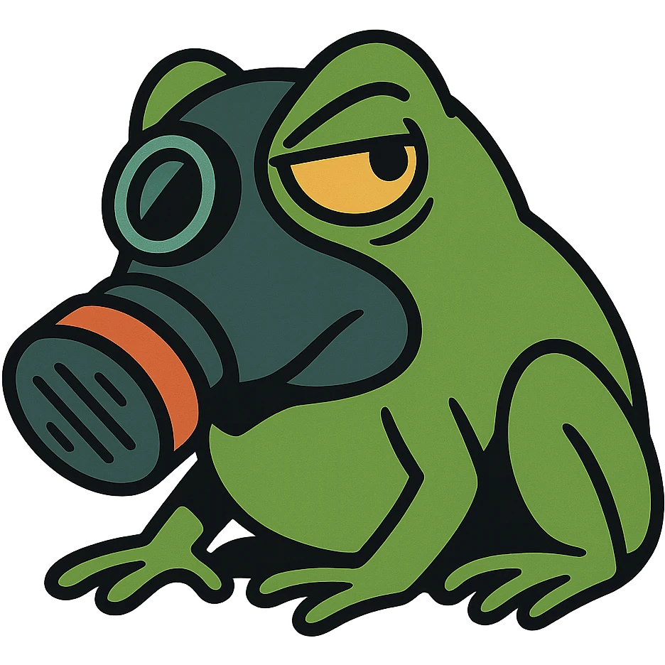 a frog wearing a gas mask, looking suspicious emoji