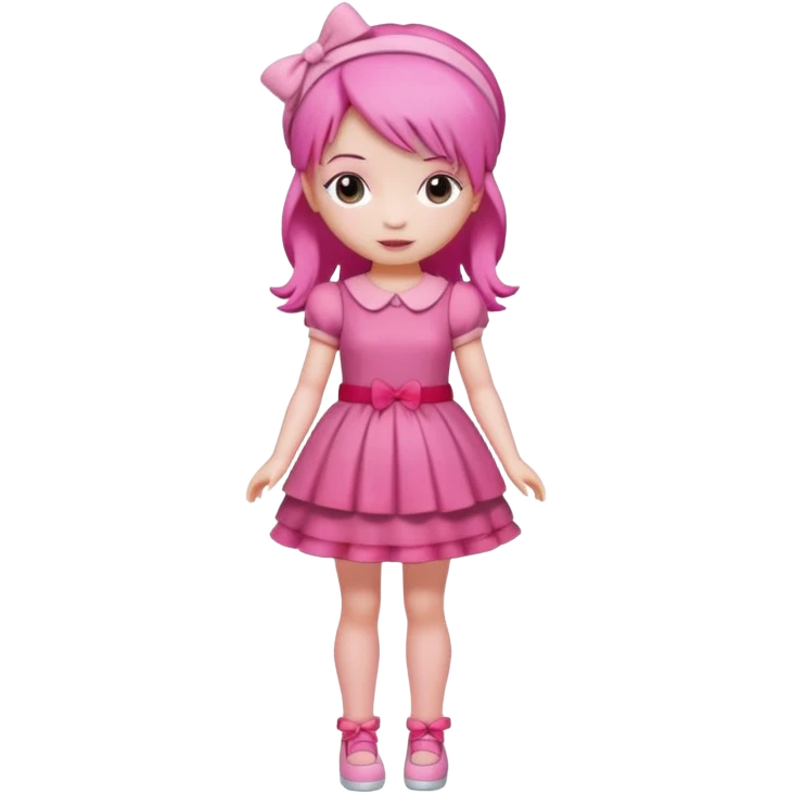 Isolated detaile illustration modern raspberry torte doll figurine full body with pink hair and a pink hairband standing emoji