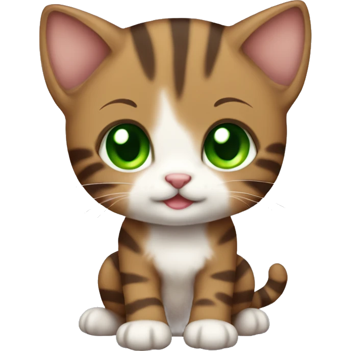 full body extremely cute kawaii brown tabby girl kitten with green eyes emoji