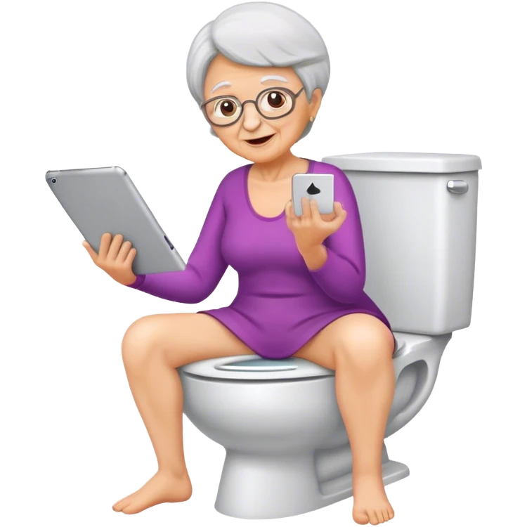 Gramma on toilet holding iPad emoji