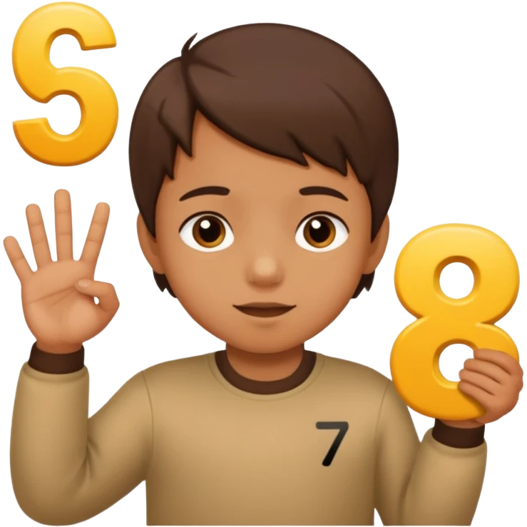 A Lil kid holding 6 7 on emoji