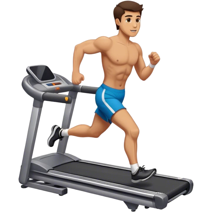 brunette buff guy running on treadmill emoji
