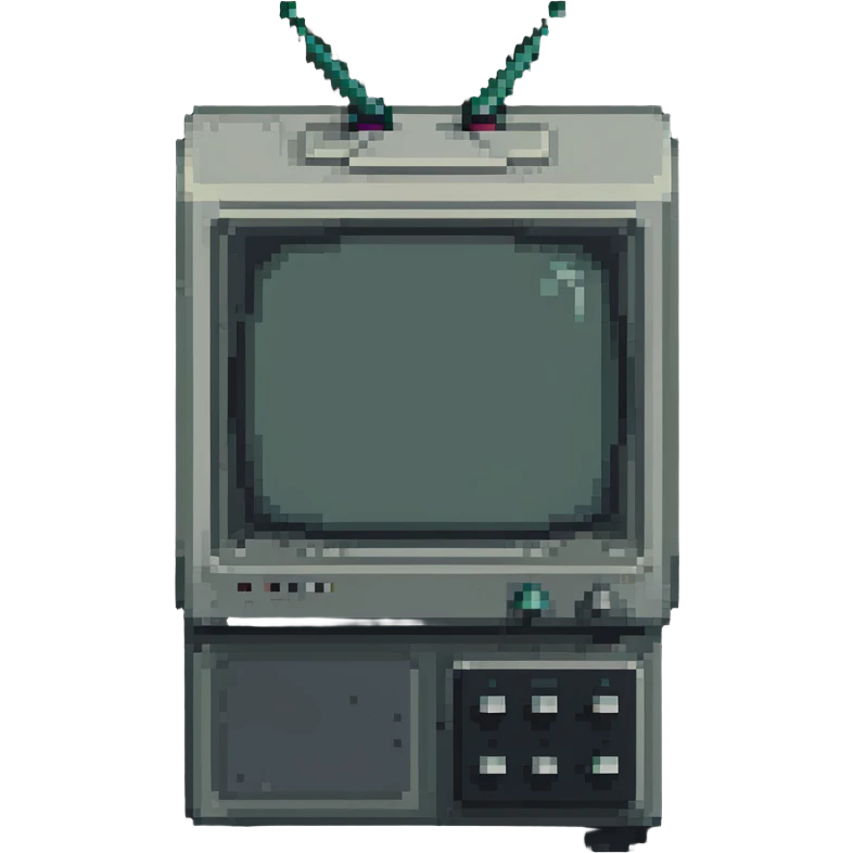 Pixelated old CRT television with knobs and antenna emoji