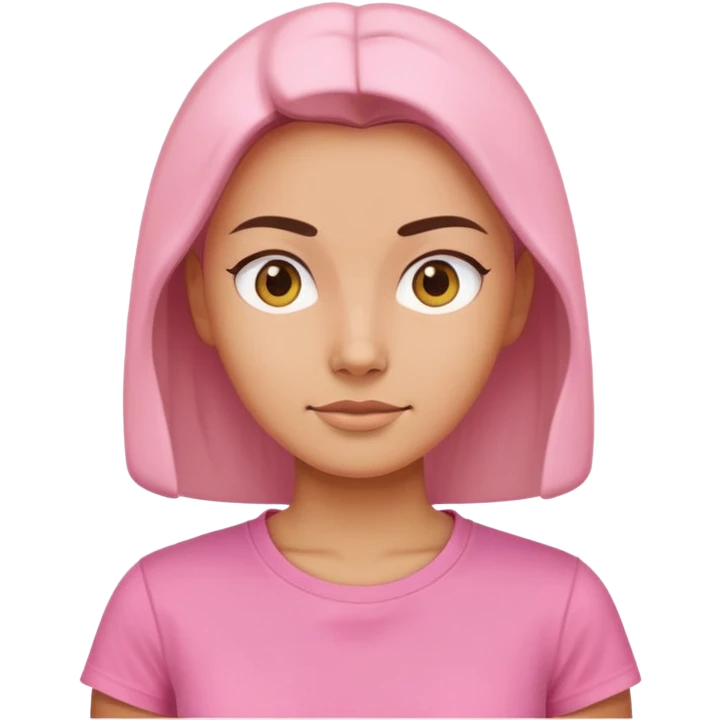 female character with oval-shaped head with flat top wearing a pink t-shirt emoji