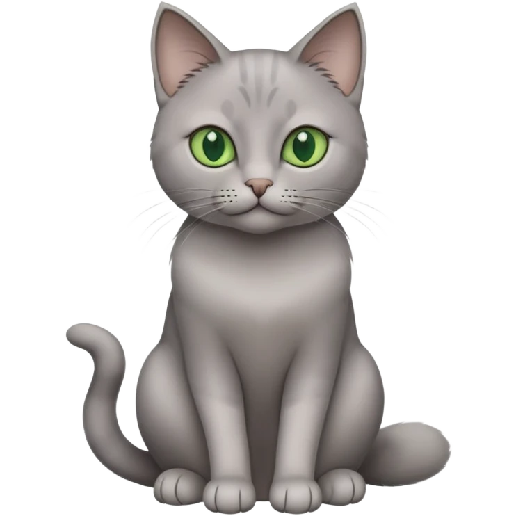 Elegant gray cat with smooth fur, large green eyes, serene expression, sitting facing camera emoji