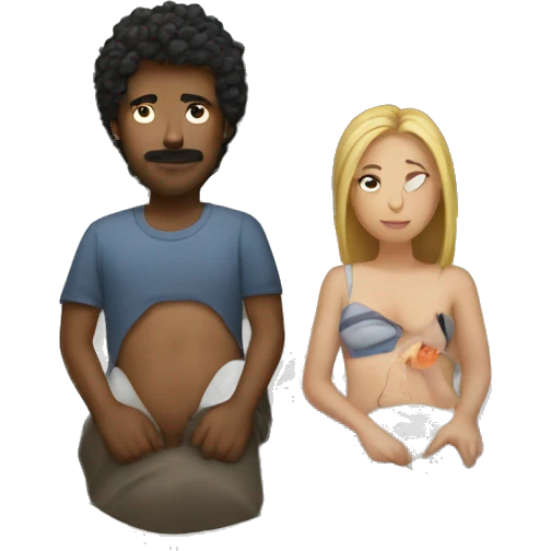 2 people in bed while their friend stands emoji