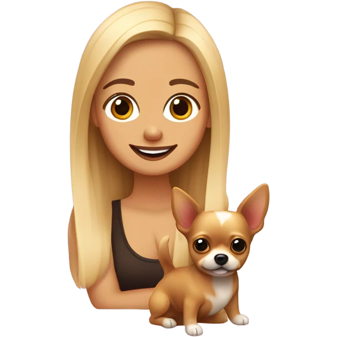 chica con pelo blond marro y rubio, con dos cacorros una pomerania y chihuahua color carmelo emoji