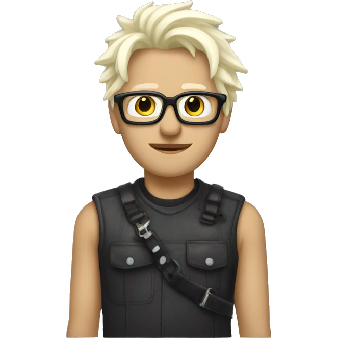 a cool guy with bleached hair, bondage hair, glasses emoji