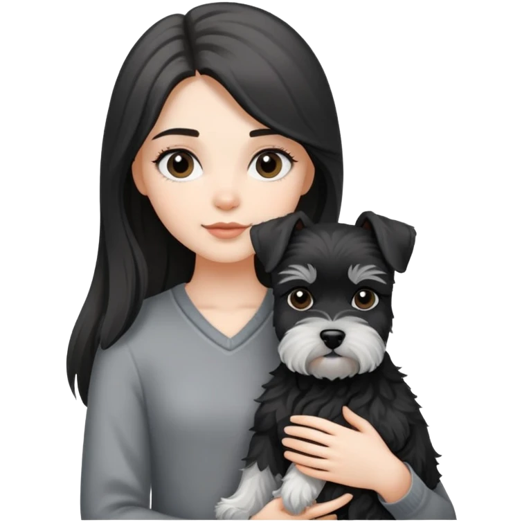 Long-haired girl holding a Black and white schnauzer emoji