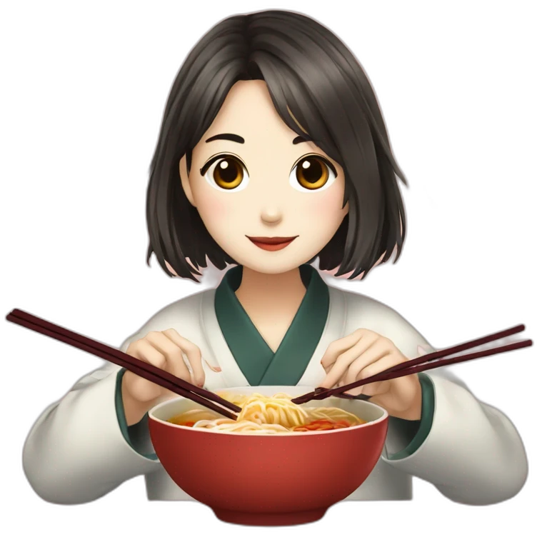 A girl who livres k-drama eating a ramen with chopstick emoji