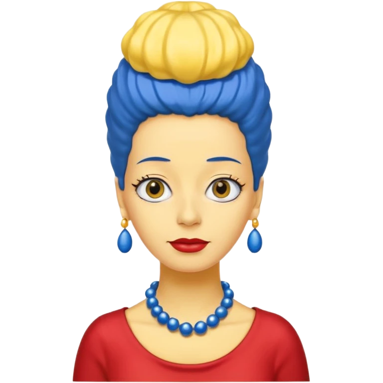 3D emoji head-only, smooth plastic, soft studio light, big round eyes, bold outline, centered, transparent bg,
Marge Simpson, yellow skin, tall blue beehive hair, red pearl necklace emoji