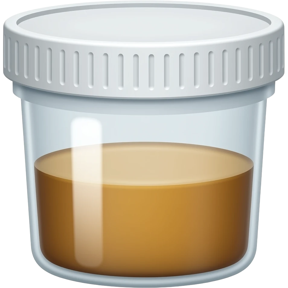 Urine in container and rubber stop emoji