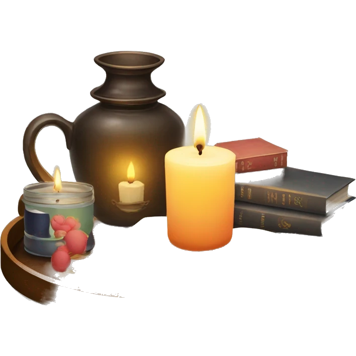 vintage tray with books and candle emoji