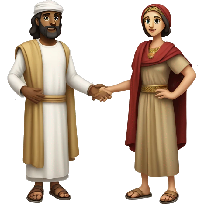 ananias and sapphira, middle eastern biblical couple in tunics, full body emoji
