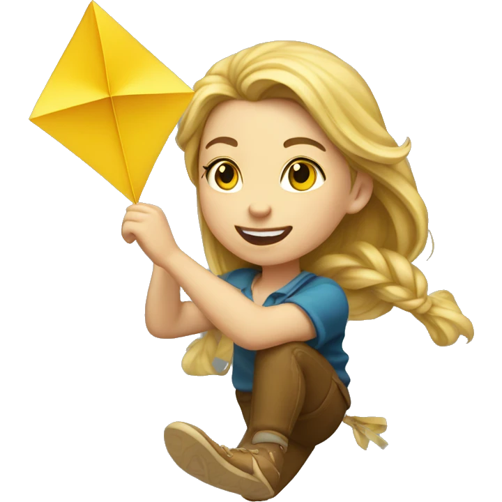 Caucasian Girl flying a yellow diamond-shaped kite emoji