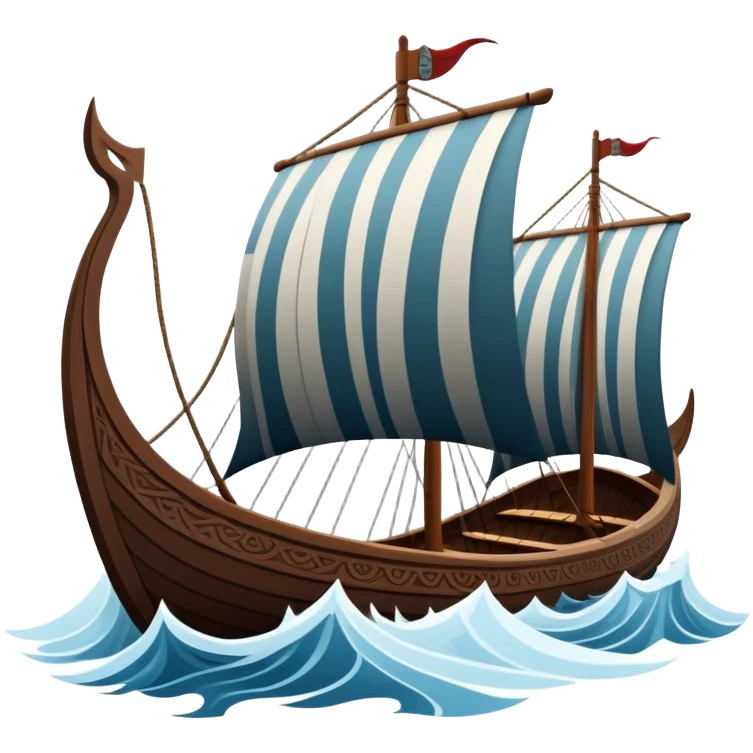 clash-of-clans-aesthetic_-cinematic-viking-longboat, rendered in a flat, bold vector style with minimal shading, featuring a striking dragon-headed prow slicing through icy, churning waters. The longboat’s intricately detailed shields and carved motifs evoke a sense of epic adventure and Nordic might, with billowing sails catching a dramatic, stormy sky backdrop. emoji