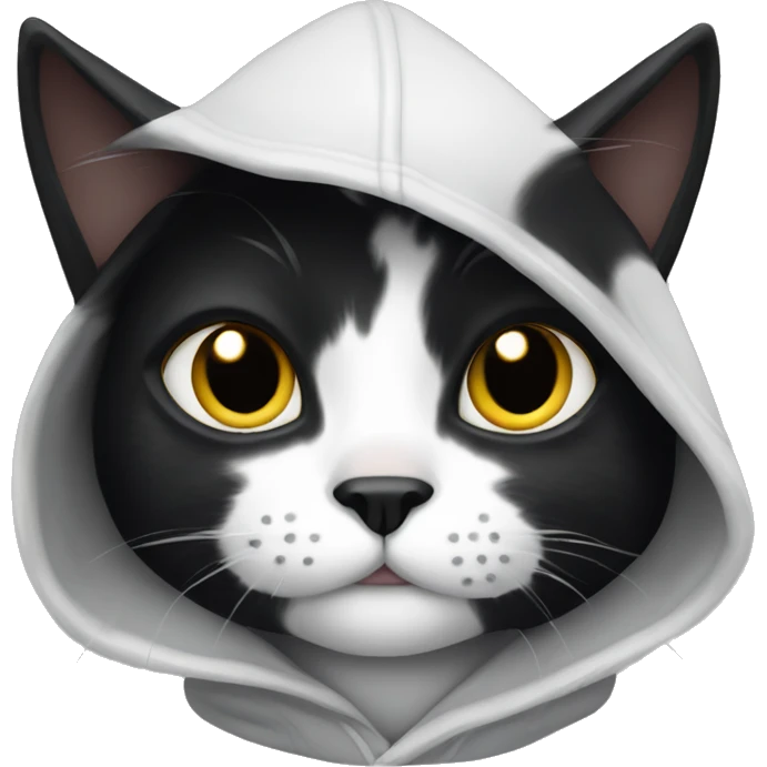 a black cat with white spots in a hooded sweatshirt emoji