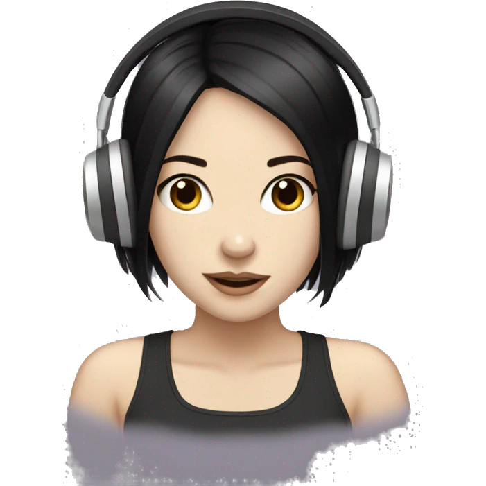 pale girl with black hair using headphone vibing music emoji
