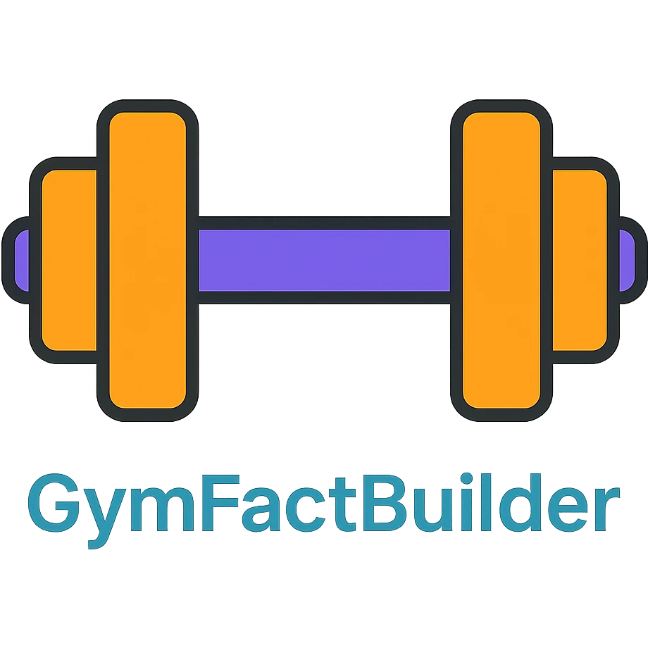 Change the text 'GymFactBuilder' to cyan color, keep the rest of the dumbbell design unchanged, clean modern icon style with lineal color icon and black outlines. emoji