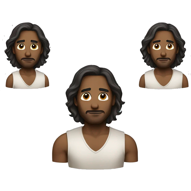 a man, long curved hair, skin lightly dark, age is between 27 to 32 emoji