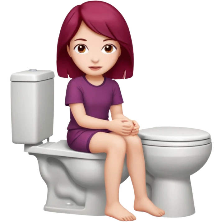 Beautiful burgundy haired girl sitting on the toilet emoji