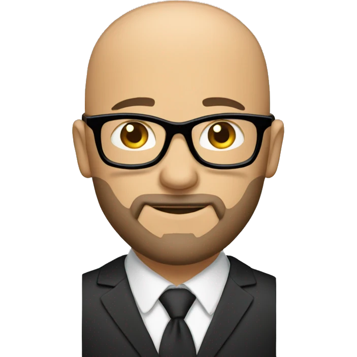 Bald man with a beard in completely black glasses in business clothes with a bag over his shoulder emoji