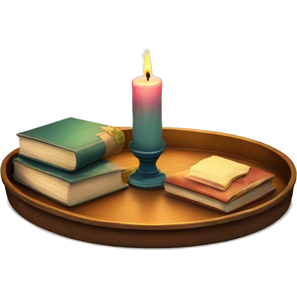 vintage tray with books and candle emoji
