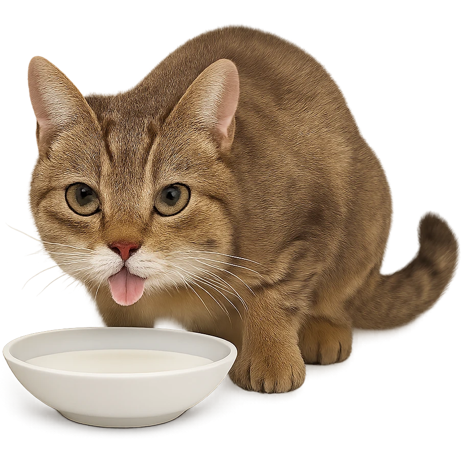 a cat drinking milk with a milk mustache emoji