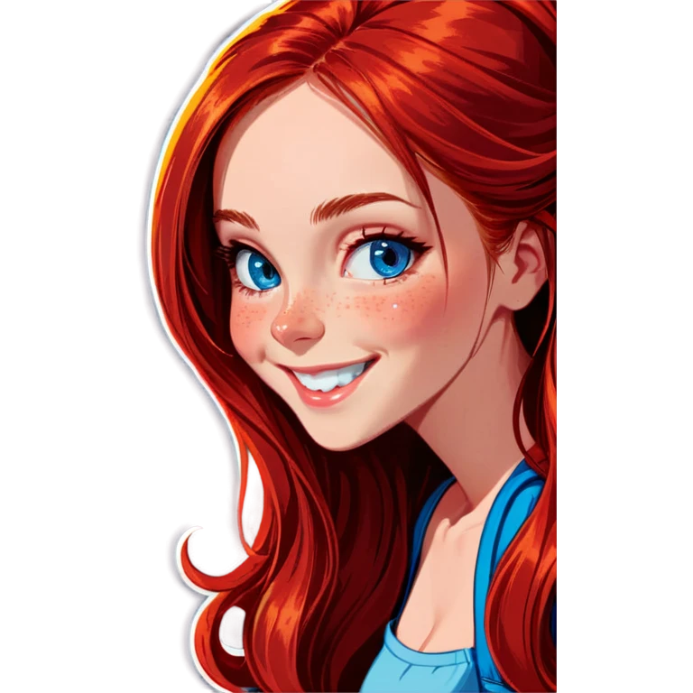 Girl with long red hair and blue eyes smiling  emoji