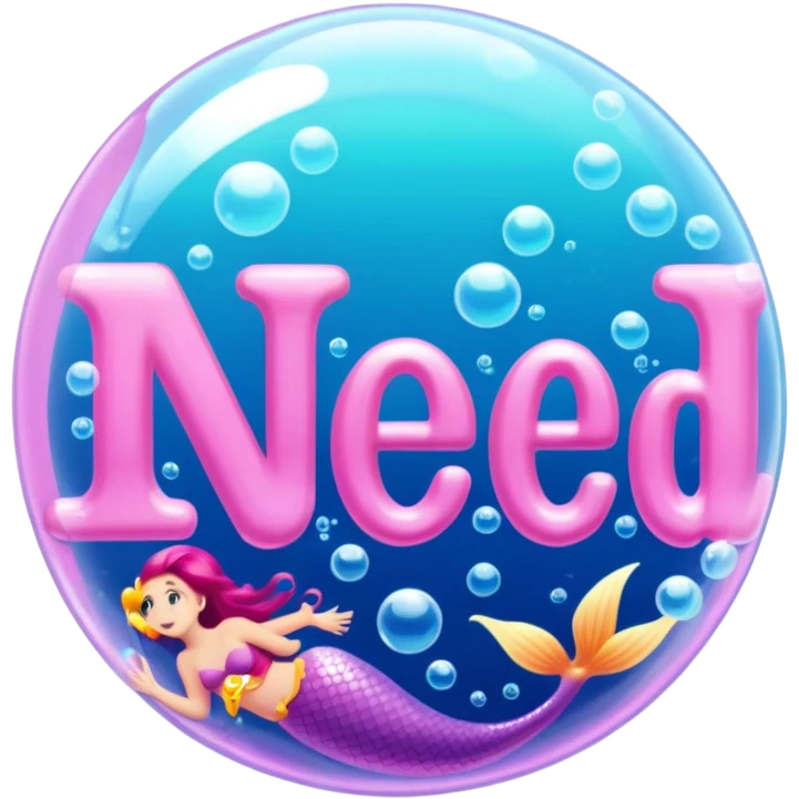 "Need" word, pink color letters, Mermaid font emoji